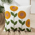 Embroidered Cushion Cover Cotton Polyester Canvas | Floral Pattern Twill Weave | Hidden Zipper for Seamless Home Styling