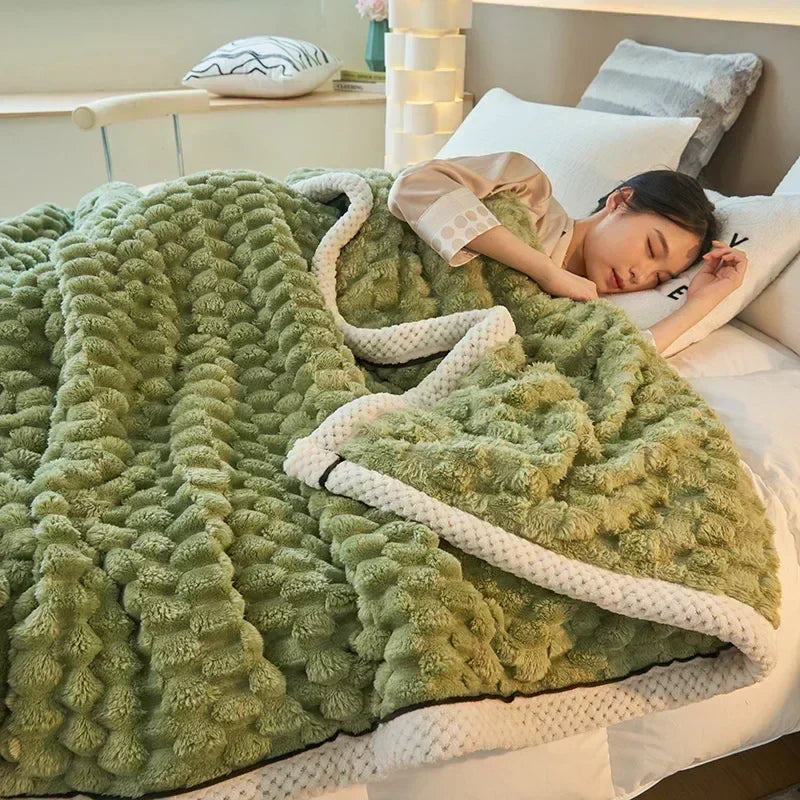 Textured Flannel Blanket Plush Fleece Throw Cover