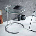 Round Glass Side Table Modern Stainless Steel Accent Table