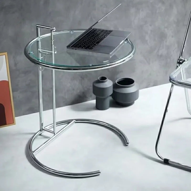 Round Glass Side Table Modern Stainless Steel Accent Table