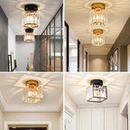 Crystal Flush Mount Ceiling Light Iron and Crystal Glass | Hardwired E27 Base | Functional Ambient Lighting for Hallways