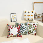 Embroidered Cushion Cover Cotton Polyester Canvas | Floral Pattern Twill Weave | Hidden Zipper for Seamless Home Styling