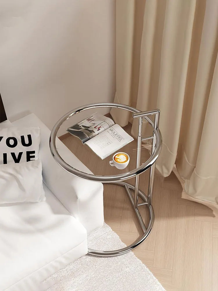Round Glass Side Table Modern Stainless Steel Accent Table