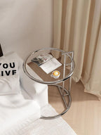Round Glass Side Table Modern Stainless Steel Accent Table