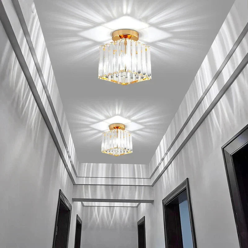 Crystal Flush Mount Ceiling Light Iron and Crystal Glass | Hardwired E27 Base | Functional Ambient Lighting for Hallways