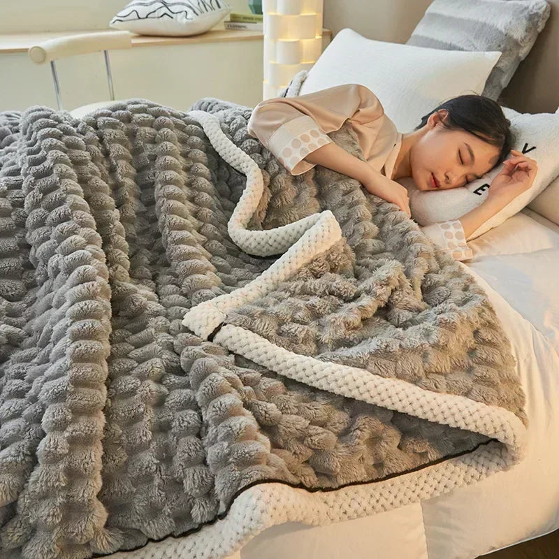 Textured Flannel Blanket Plush Fleece Throw Cover