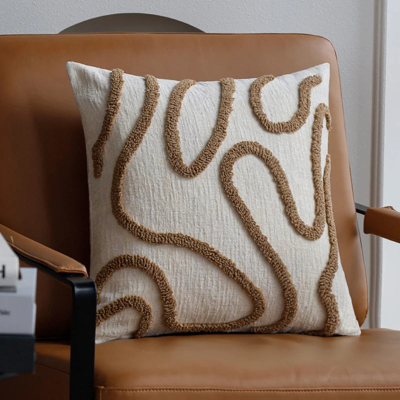 Boho Chenille Decorative Pillow with Soft Geometric Lines for Sofa and Living Room