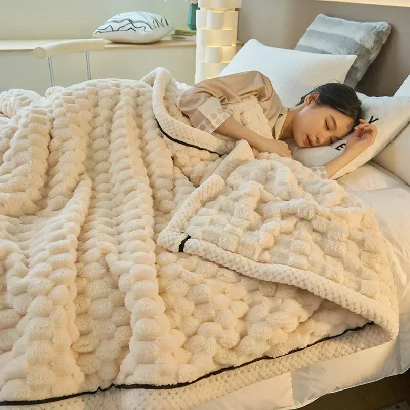Textured Flannel Blanket Plush Fleece Throw Cover