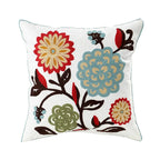 Embroidered Cushion Cover Cotton Polyester Canvas | Floral Pattern Twill Weave | Hidden Zipper for Seamless Home Styling