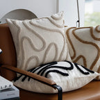 Boho Chenille Decorative Pillow with Soft Geometric Lines for Sofa and Living Room
