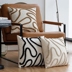 Boho Chenille Decorative Pillow with Soft Geometric Lines for Sofa and Living Room