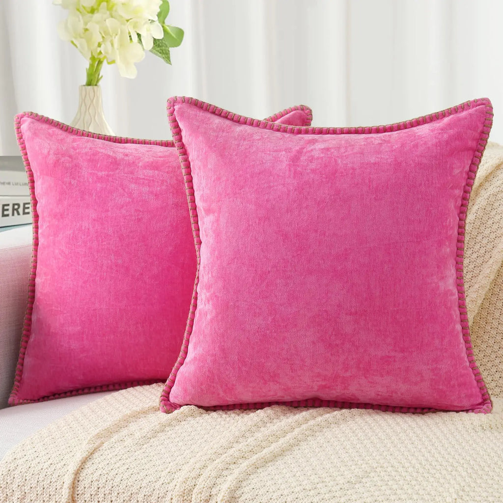 Chenille Throw Pillow Cover Stitched Edge Cushion Case