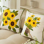 Sunflower Embroidered Cushion Cover Floral Throw Pillow Decorative Sofa Accent Cushion