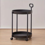 Round Rolling Side Table Two Tier Storage Cart Mobile Accent Table