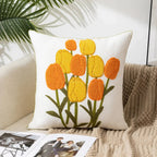 Embroidered Cushion Cover Cotton Polyester Canvas | Floral Pattern Twill Weave | Hidden Zipper for Seamless Home Styling