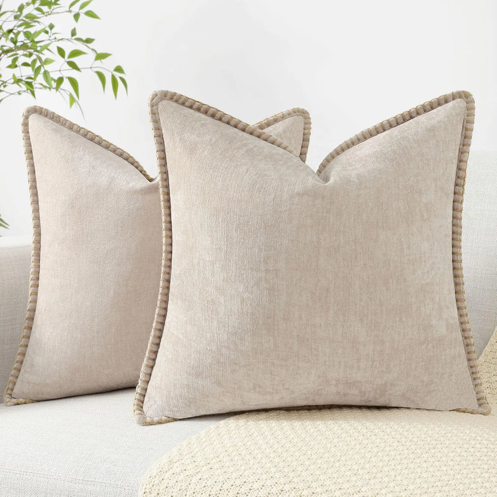 Chenille Throw Pillow Cover Stitched Edge Cushion Case