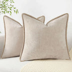 Chenille Throw Pillow Cover Stitched Edge Cushion Case