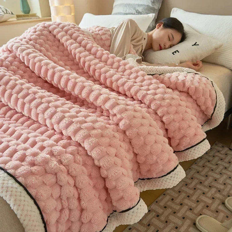 Textured Flannel Blanket Plush Fleece Throw Cover