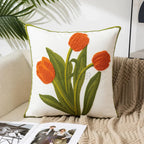 Embroidered Cushion Cover Cotton Polyester Canvas | Floral Pattern Twill Weave | Hidden Zipper for Seamless Home Styling