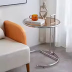 Round Glass Side Table Modern Stainless Steel Accent Table