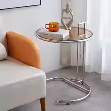 Round Glass Side Table Modern Stainless Steel Accent Table