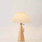 LED Table Lamp Rubberwood Pleated Fabric W350 mm x H480 mm | Japanese Minimalist Style | Soft Diffused Ambient Lighting