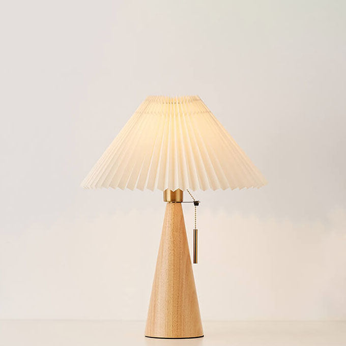 LED Table Lamp Rubberwood Pleated Fabric W350 mm x H480 mm | Japanese Minimalist Style | Soft Diffused Ambient Lighting