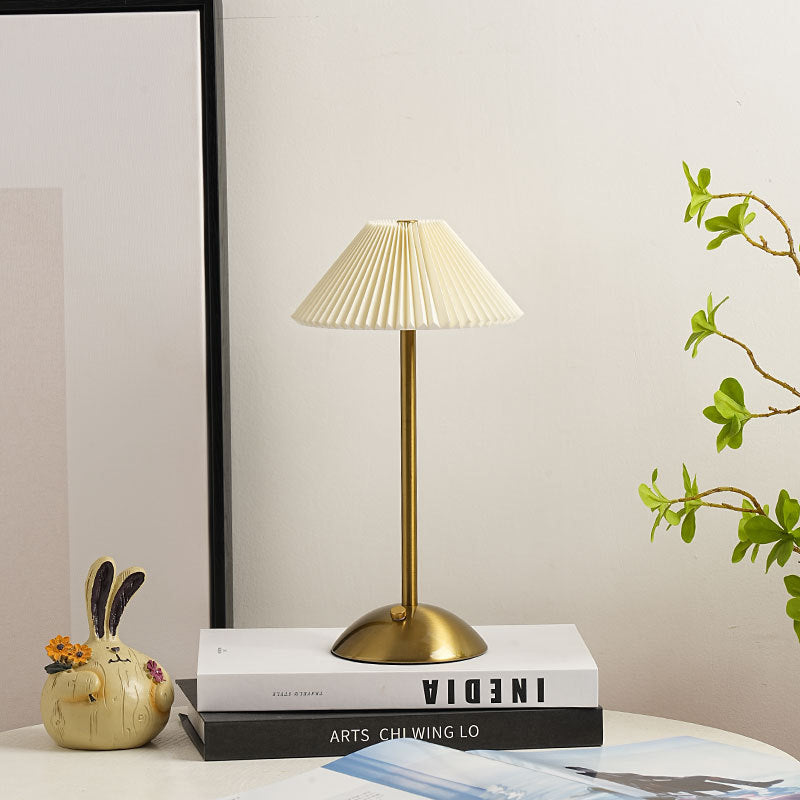 Table Lamp Brass Fabric | Scandinavian Modern Style | Cordless Rechargeable 2000mAh Battery | 3-Color Switch Ambient Glow