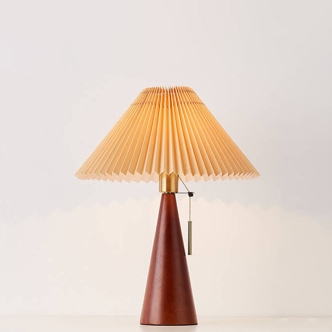 LED Table Lamp Rubberwood Pleated Fabric W350 mm x H480 mm | Japanese Minimalist Style | Soft Diffused Ambient Lighting