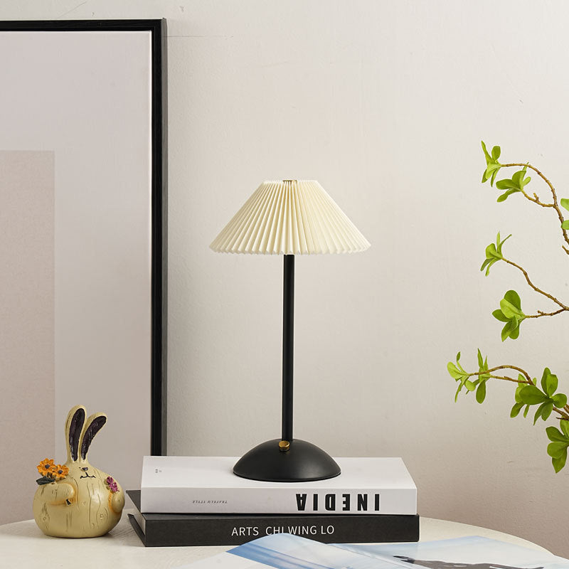 Table Lamp Brass Fabric | Scandinavian Modern Style | Cordless Rechargeable 2000mAh Battery | 3-Color Switch Ambient Glow