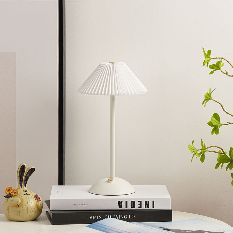 Table Lamp Brass Fabric | Scandinavian Modern Style | Cordless Rechargeable 2000mAh Battery | 3-Color Switch Ambient Glow