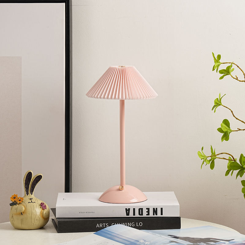 Table Lamp Brass Fabric | Scandinavian Modern Style | Cordless Rechargeable 2000mAh Battery | 3-Color Switch Ambient Glow