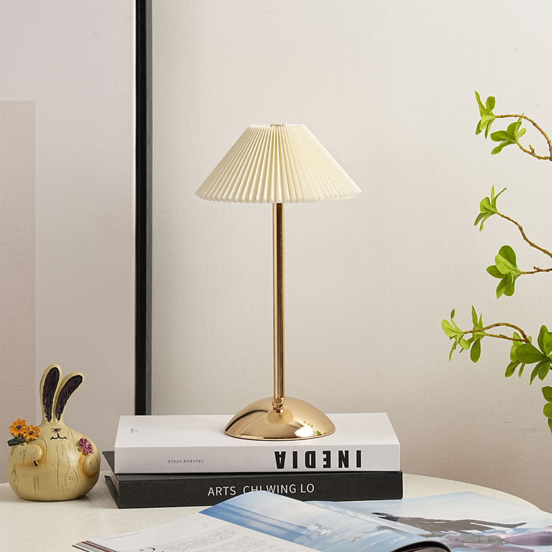 Table Lamp Brass Fabric | Scandinavian Modern Style | Cordless Rechargeable 2000mAh Battery | 3-Color Switch Ambient Glow