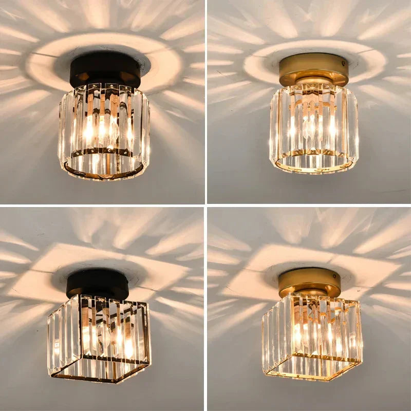 Crystal Flush Mount Ceiling Light Iron and Crystal Glass | Hardwired E27 Base | Functional Ambient Lighting for Hallways