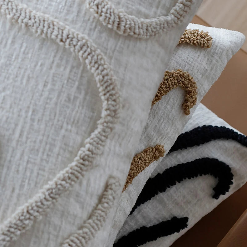 Boho Chenille Decorative Pillow with Soft Geometric Lines for Sofa and Living Room