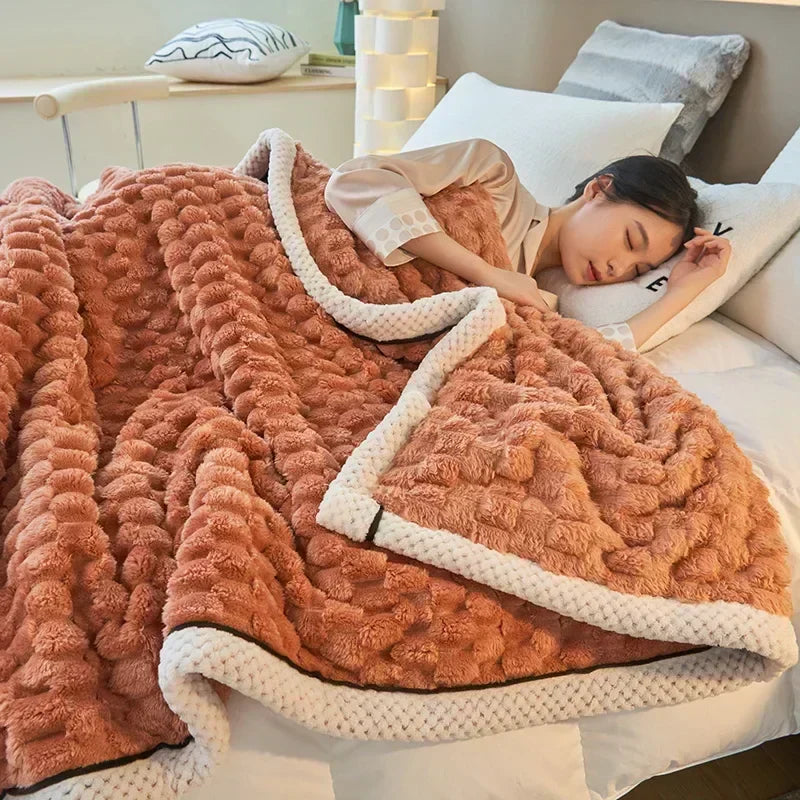 Textured Flannel Blanket Plush Fleece Throw Cover