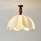 Fabric Flush Mount Ceiling Light with Wavy Edges | Wabi-sabi Style Wood and Cloth Fixture | Art Deco Indoor Lighting Solution