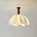 Fabric Flush Mount Ceiling Light with Wavy Edges | Wabi-sabi Style Wood and Cloth Fixture | Art Deco Indoor Lighting Solution