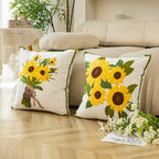 Sunflower Embroidered Cushion Cover Floral Throw Pillow Decorative Sofa Accent Cushion