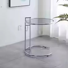 Round Glass Side Table Modern Stainless Steel Accent Table