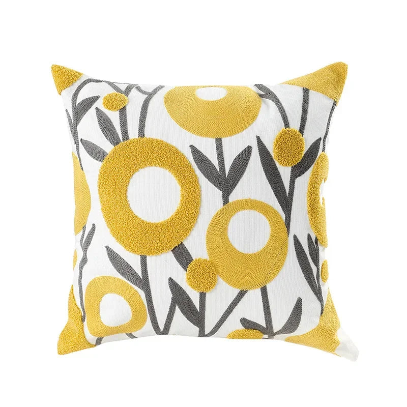 Embroidered Cushion Cover Cotton Polyester Canvas | Floral Pattern Twill Weave | Hidden Zipper for Seamless Home Styling