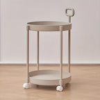 Round Rolling Side Table Two Tier Storage Cart Mobile Accent Table