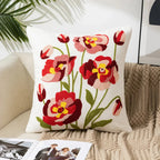 Embroidered Cushion Cover Cotton Polyester Canvas | Floral Pattern Twill Weave | Hidden Zipper for Seamless Home Styling