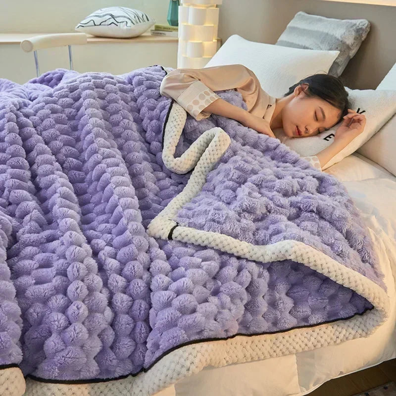 Textured Flannel Blanket Plush Fleece Throw Cover