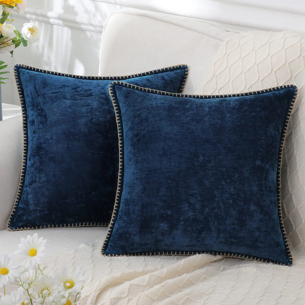 Chenille Throw Pillow Cover Stitched Edge Cushion Case
