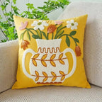 Embroidered Cushion Cover Cotton Polyester Canvas | Floral Pattern Twill Weave | Hidden Zipper for Seamless Home Styling