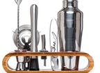 Stainless Steel Cocktail Shaker Set Bartender Kit Bamboo Stand - Image 6