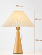 LED Table Lamp Rubberwood Pleated Fabric W350 mm x H480 mm | Japanese Minimalist Style | Soft Diffused Ambient Lighting