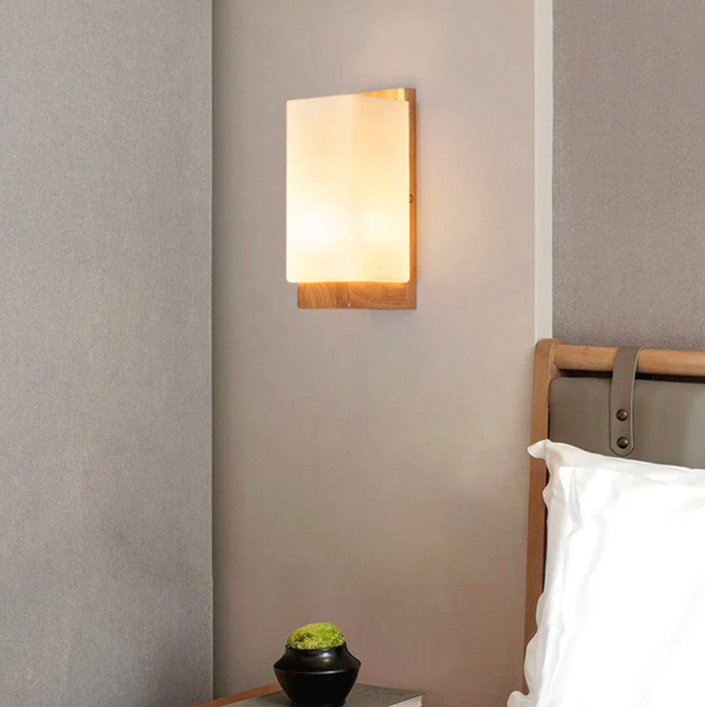 Wood Wall Sconce Glass Shade | Modern Minimalist Style | Soft Ambient Lighting for Bedrooms Hallways and Living Rooms