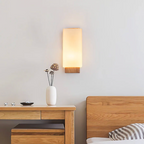 Wood Wall Sconce Glass Shade | Modern Minimalist Style | Soft Ambient Lighting for Bedrooms Hallways and Living Rooms